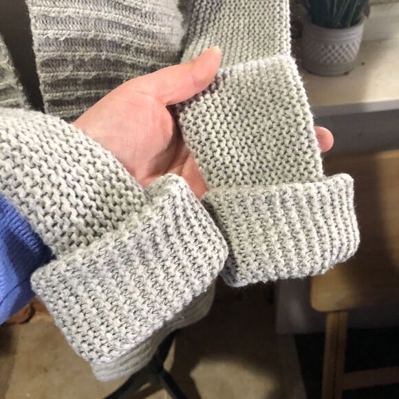 SAM EDELMAN CARDIGAN WOMENS XS LONG OVERSIZED OPEN FRONT FLAWED SLEEVE BEIGE TAN - Picture 11 of 11